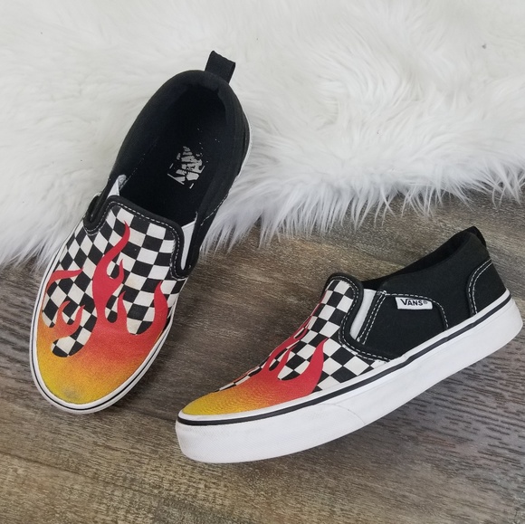 checkerboard with flames